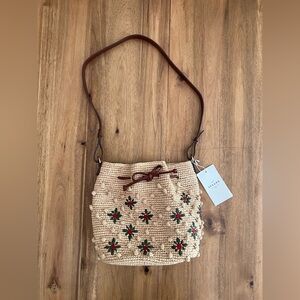 EUC Sezane Farrow Raffia Bag with Red Flower Embroidery 🌹